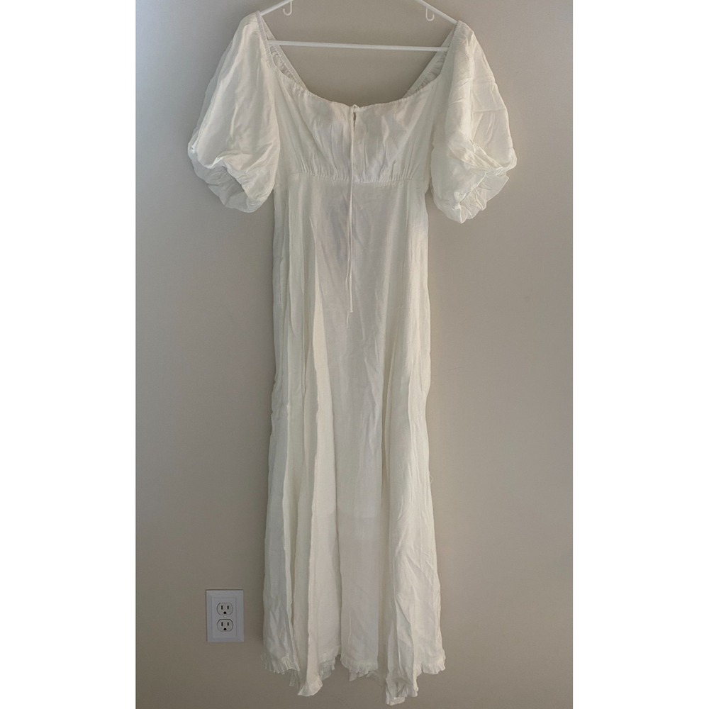 Listicle White Linen Blend Puff Sleeve Midi Dress Cottagecore Milkmaid Small NWT